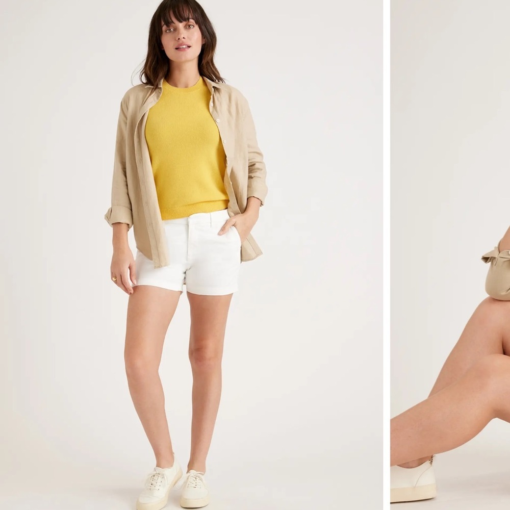 Quince Organic Stretch Cotton Chino Shorts Sz 14 White NeW 4” inseam - Picture 2 of 5